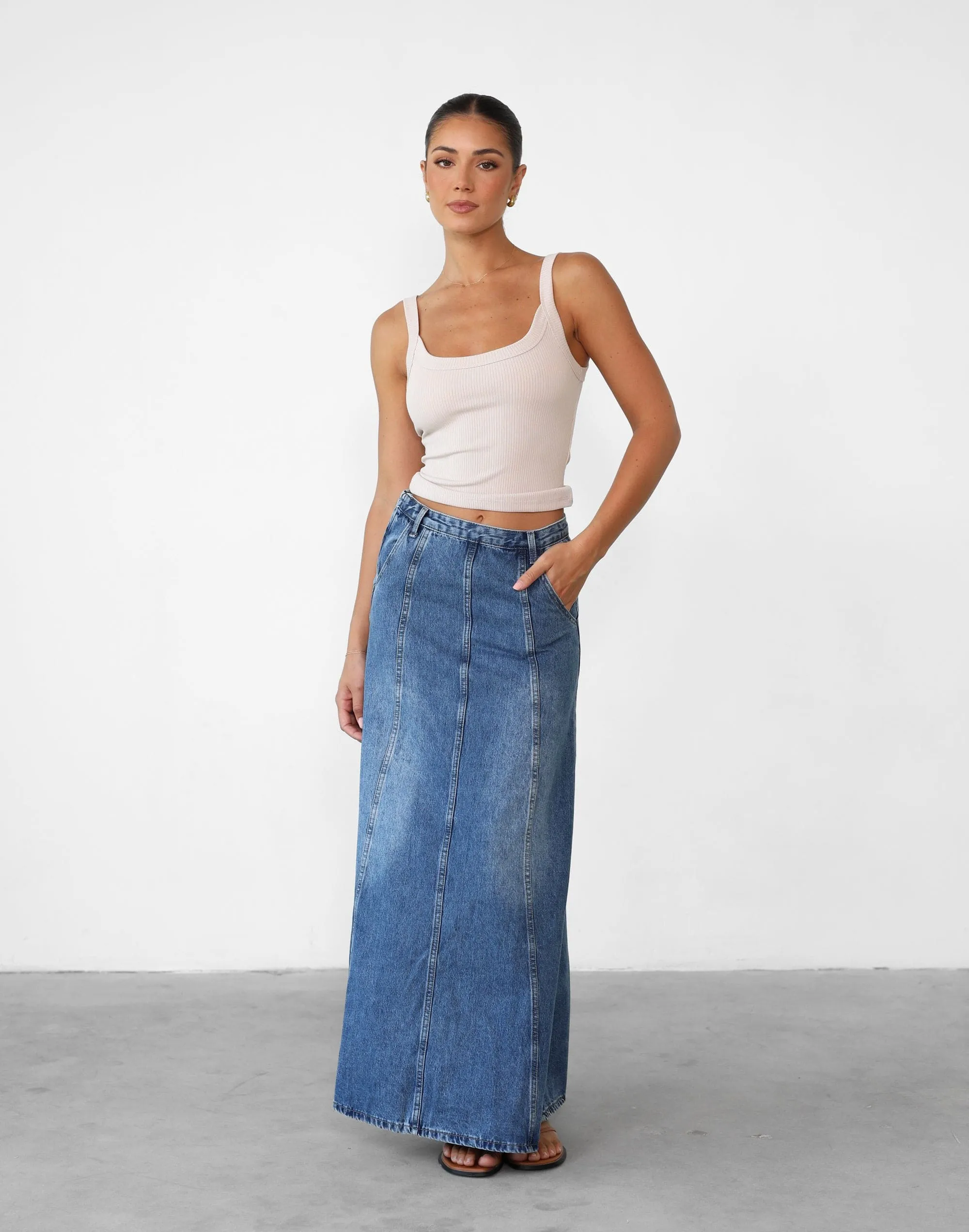 Akara Denim Maxi Skirt (Blue Denim) sold by Charcoal Clothing