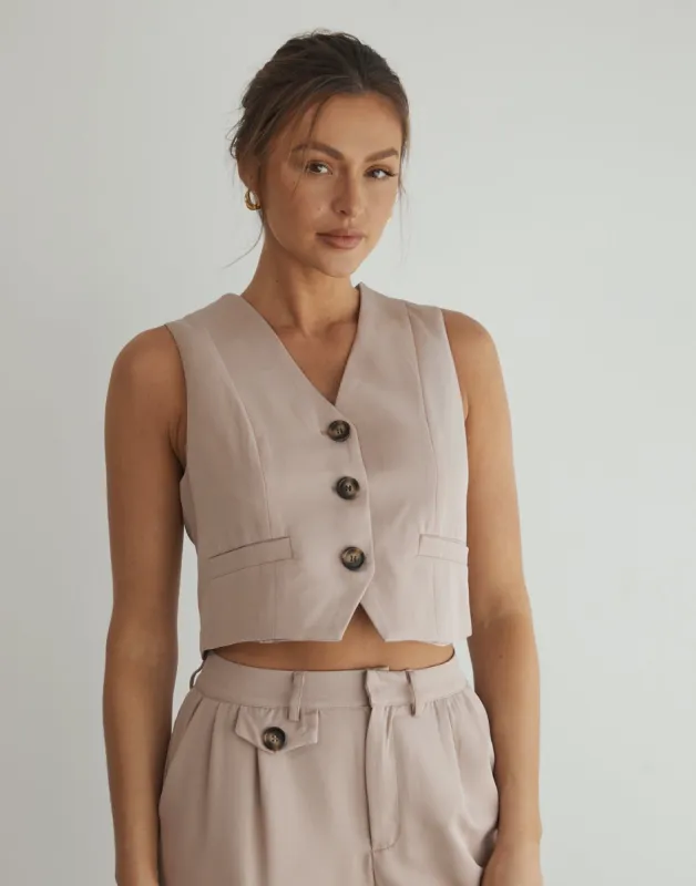 Dahlia Vest Top (Beige) sold by Charcoal Clothing