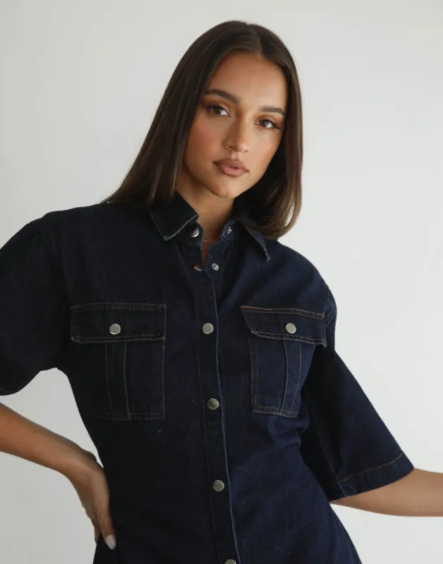 Hadid Mini Dress (Dark Denim) sold by Charcoal Clothing