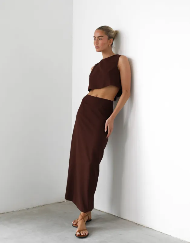 Como Linen Maxi Skirt (Cocoa) sold by Charcoal Clothing