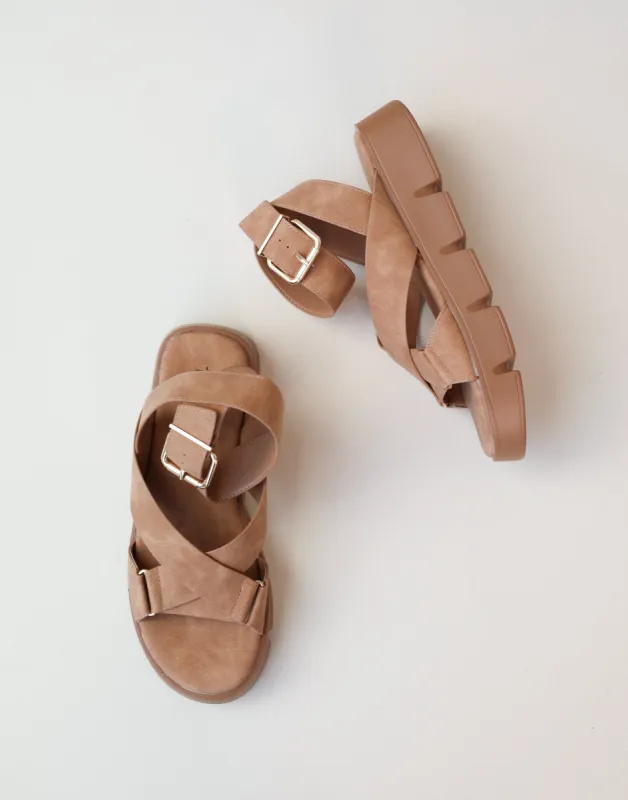 Maze Sandals (Caramel Nubuck PU) - By Therapy sold by Charcoal Clothing