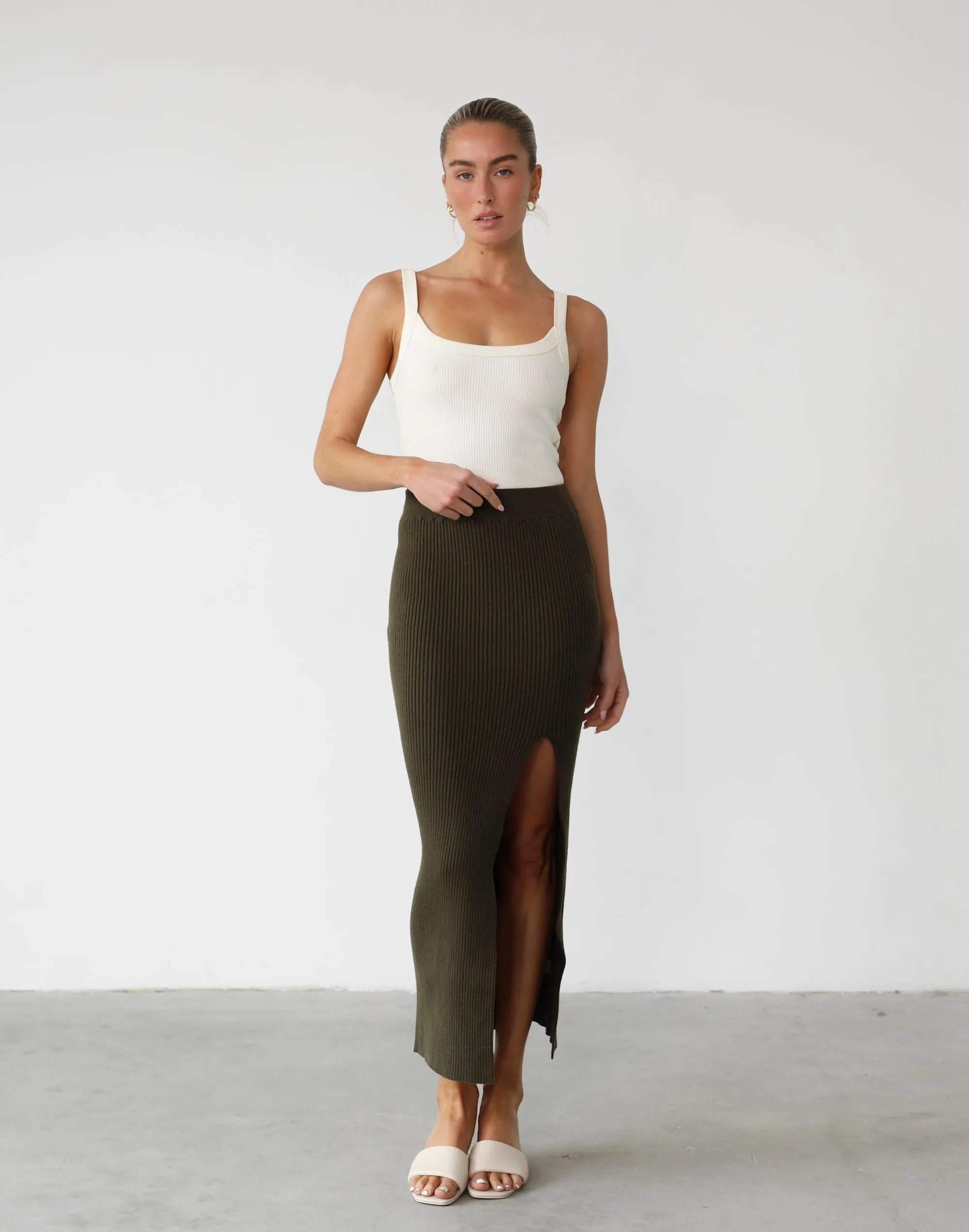 Esmie Maxi Skirt (Burnt Olive) sold by Charcoal Clothing