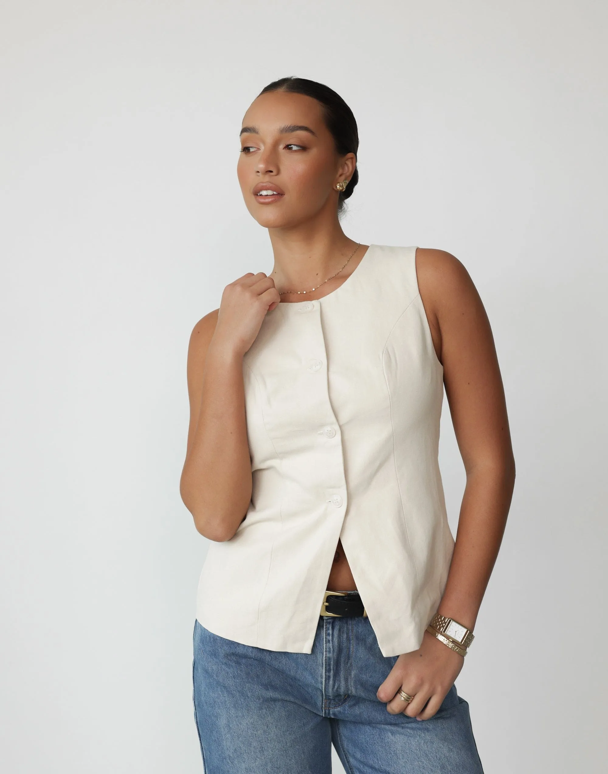 Kristen Vest Top (Oat) sold by Charcoal Clothing