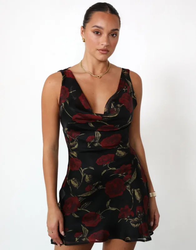 Imogen Mini Dress (Black Floral) sold by Charcoal Clothing