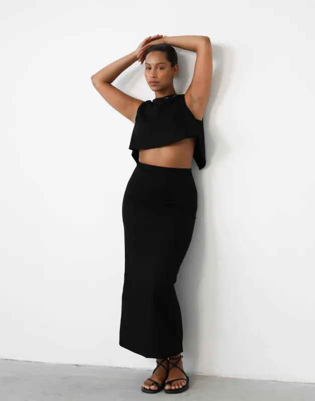 Como Linen Maxi Skirt (Black) sold by Charcoal Clothing