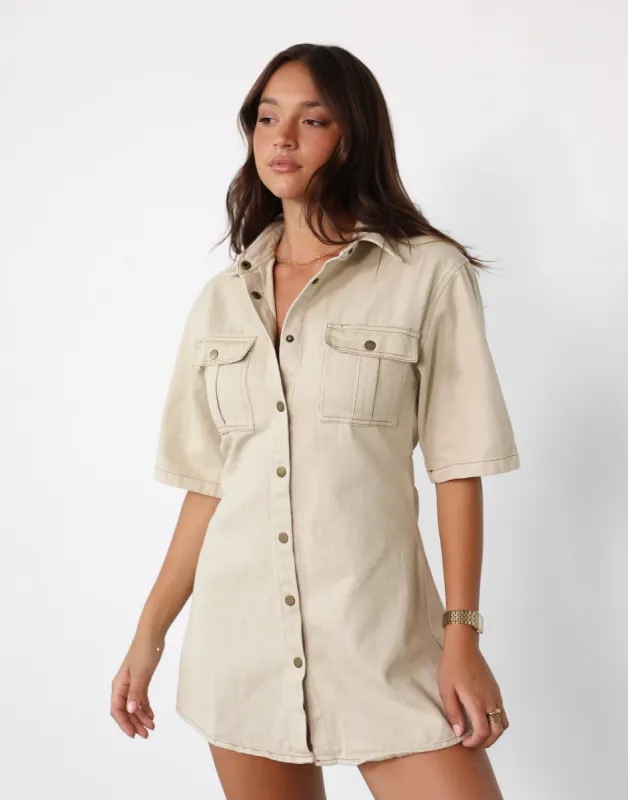 Hadid Mini Dress (Beige) sold by Charcoal Clothing