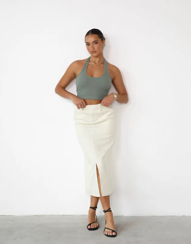 Leiya Midi Skirt (Beige) sold by Charcoal Clothing