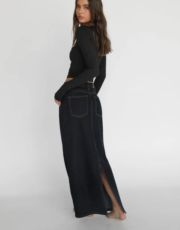 Tyler Denim Maxi Skirt (Midnight) sold by Charcoal Clothing