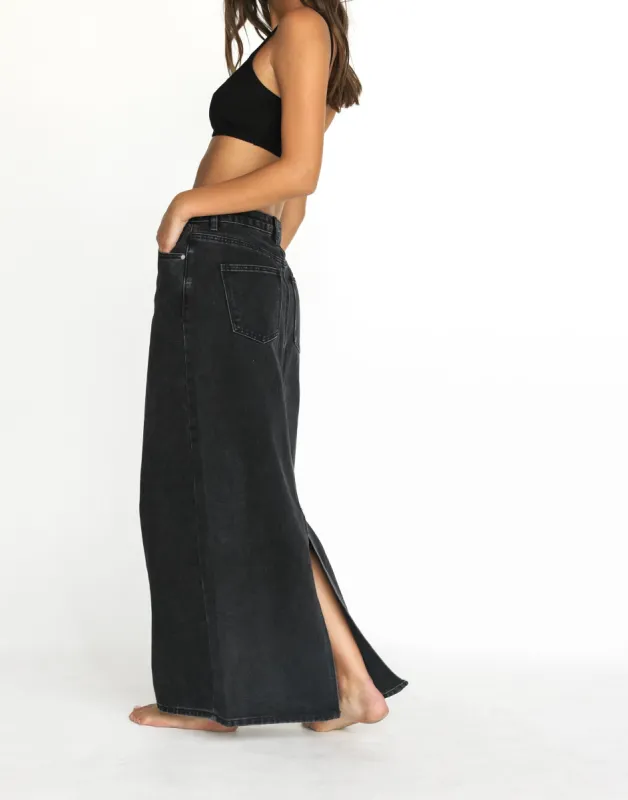Tyler Denim Maxi Skirt (Vintage Black) sold by Charcoal Clothing