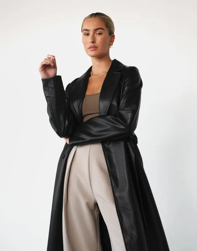 Blaze Trench Coat (Black PU) sold by Charcoal Clothing