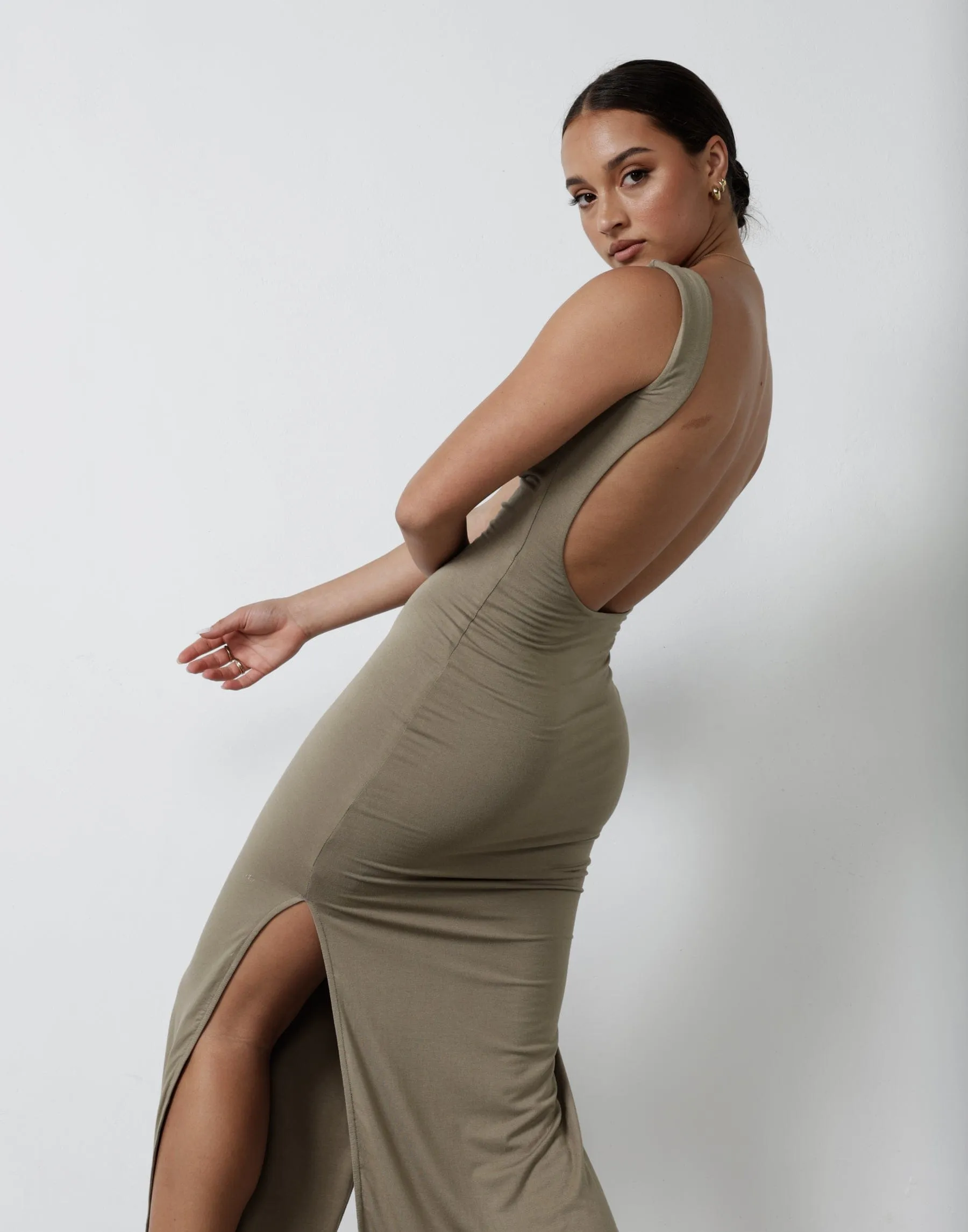 Luna Maxi Dress (Light Khaki) sold by Charcoal Clothing