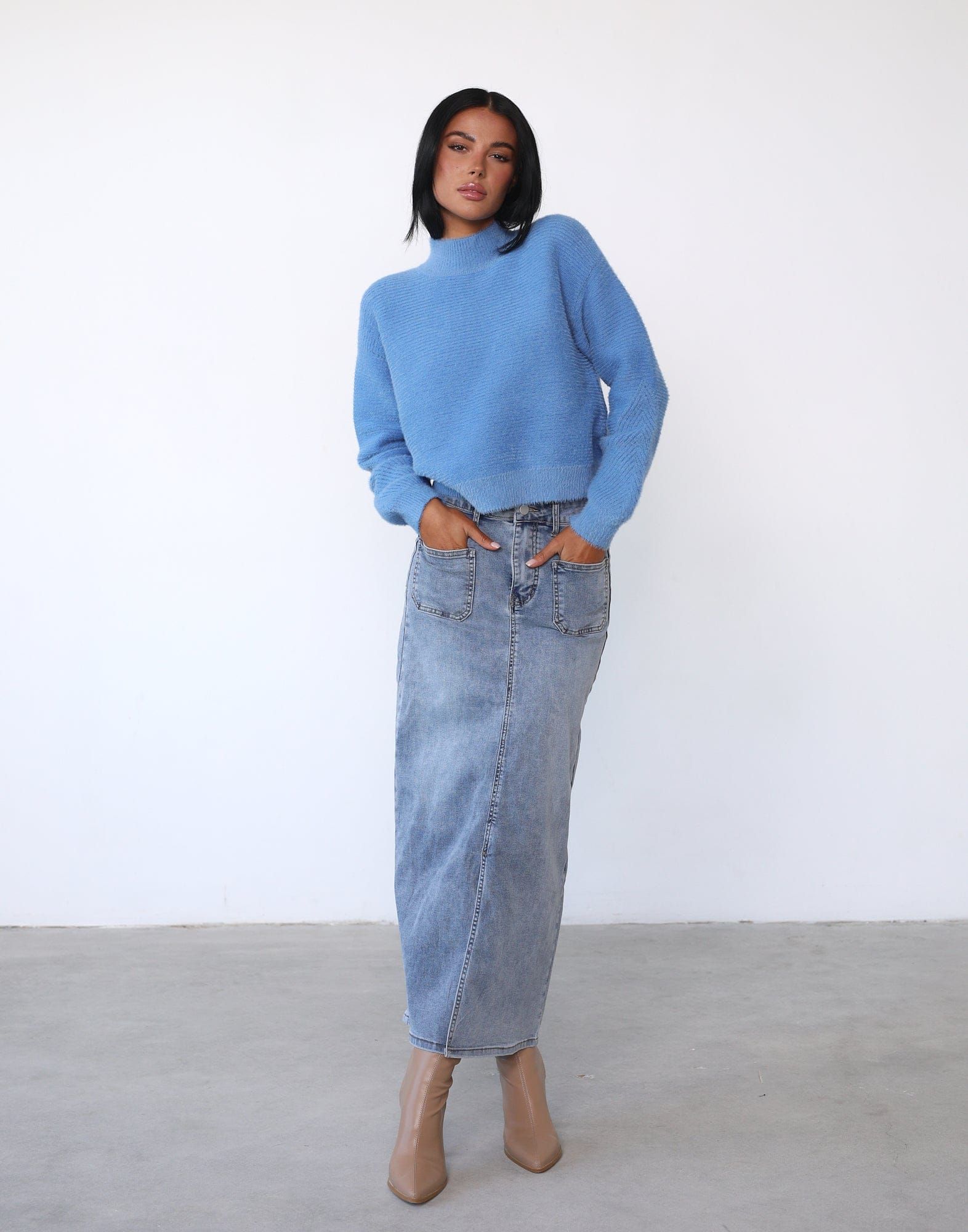 Elyssa Maxi Skirt (Blue Denim) sold by Charcoal Clothing