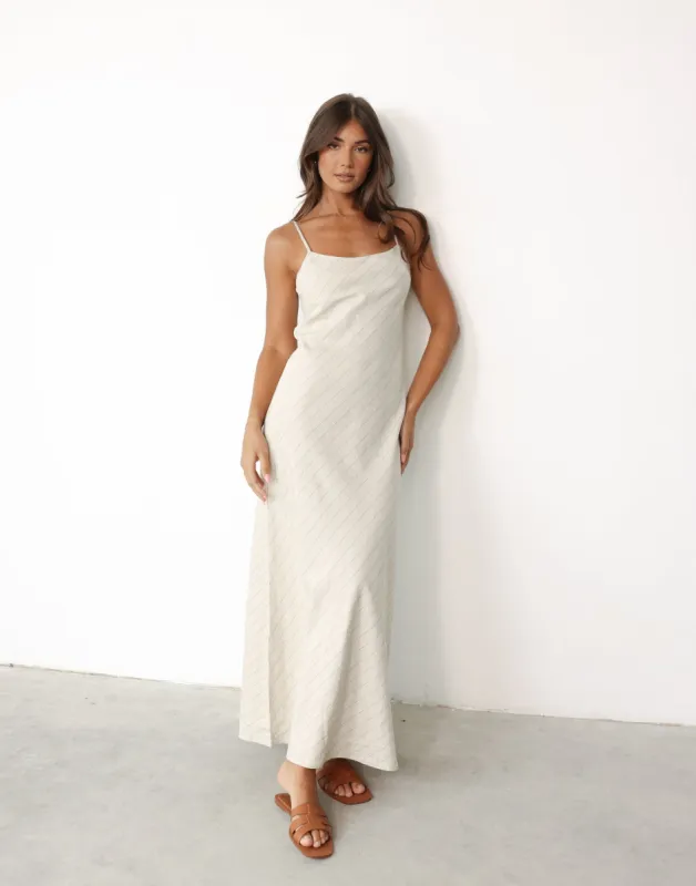 Nicolah Maxi Dress (Oatmeal Stripe) sold by Charcoal Clothing