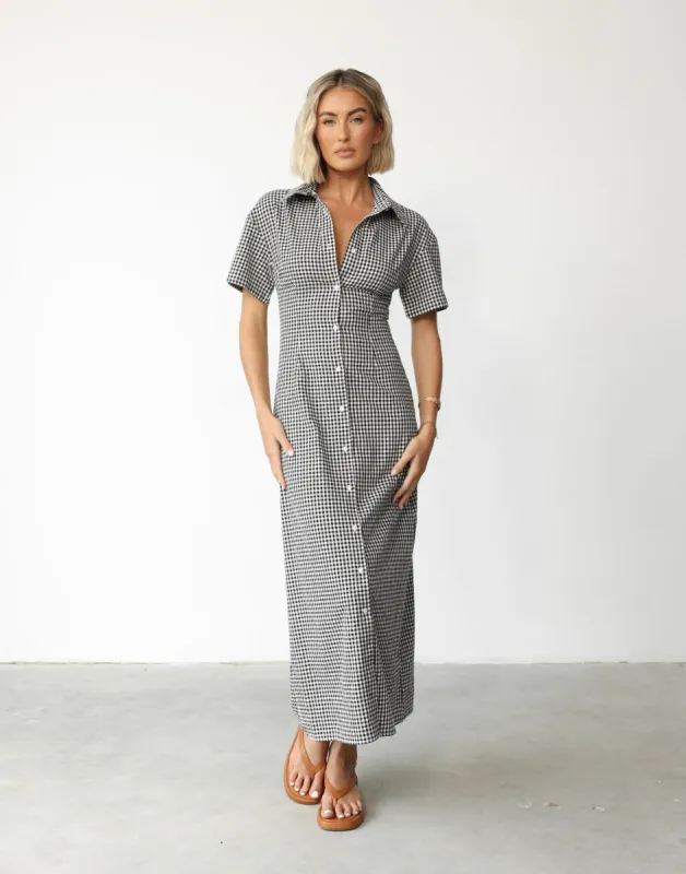 Lua Maxi Dress (Black Gingham) sold by Charcoal Clothing