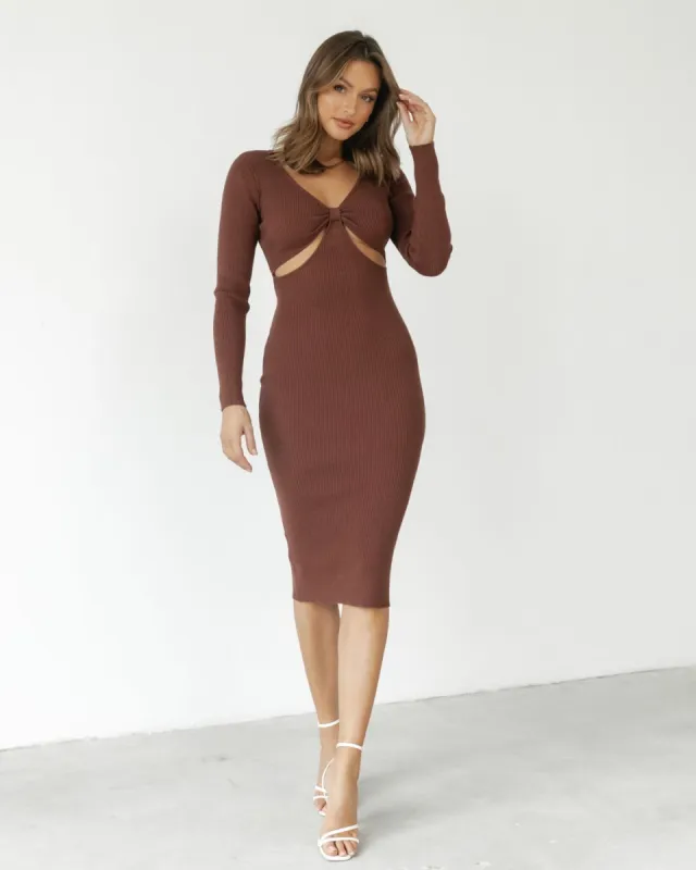 Cassandra Midi Dress (Brown) sold by Charcoal Clothing