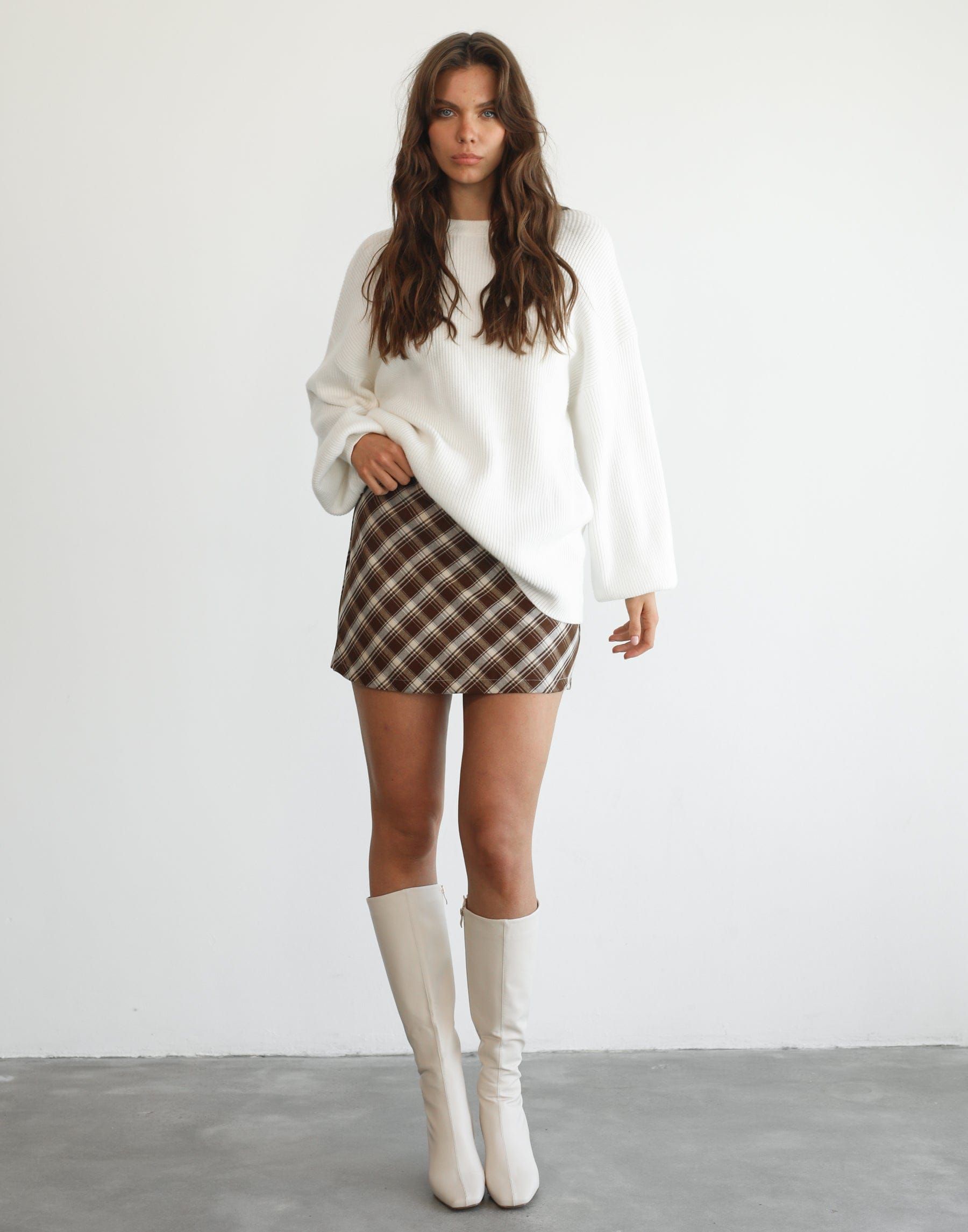 Kristelle Mini Skirt (Brown Plaid) sold by Charcoal Clothing