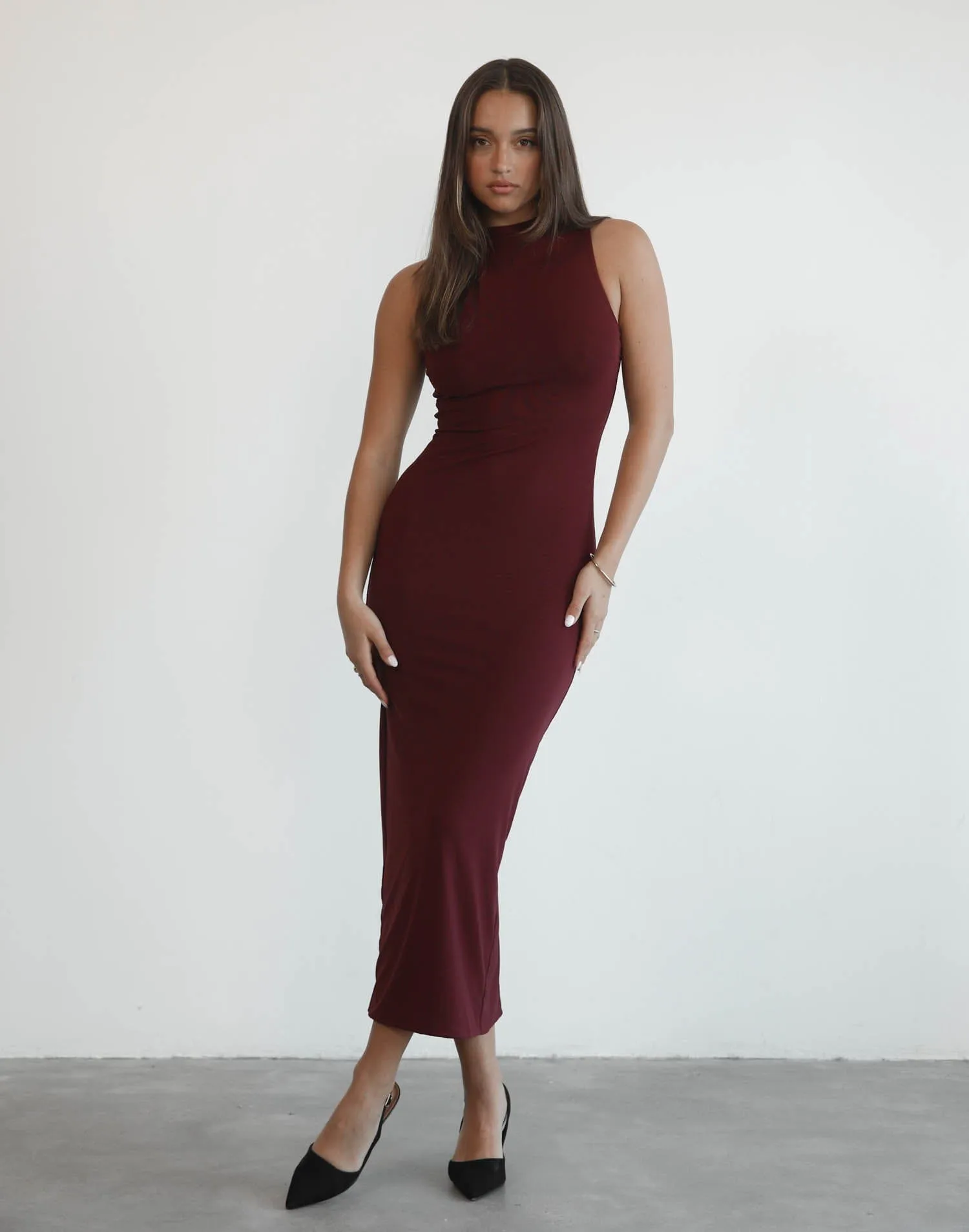 Breaking News Mesh Maxi Dress (Plum) sold by Charcoal Clothing