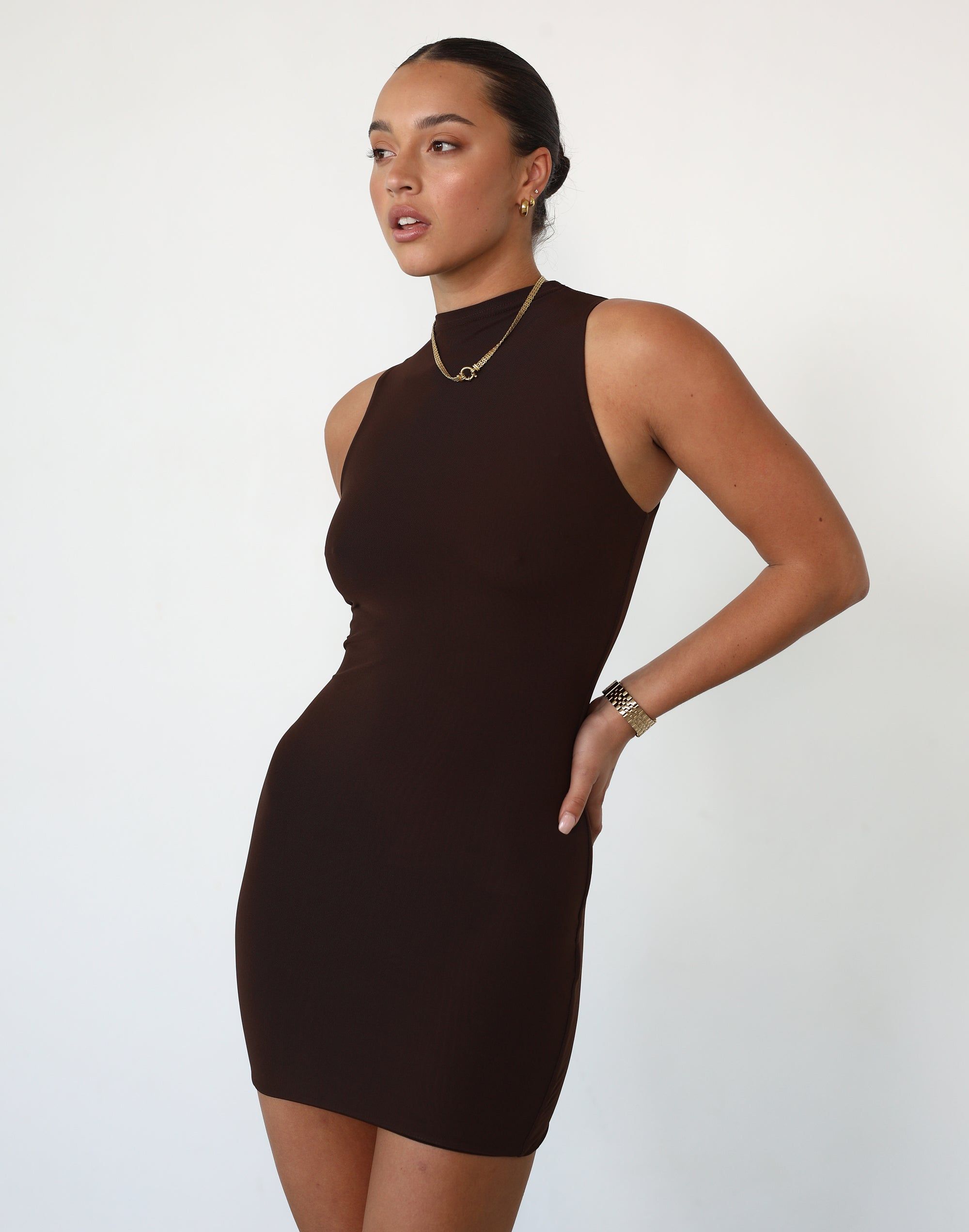 Breaking News Mesh Mini Dress (Cocoa) sold by Charcoal Clothing product image thumbnail 3