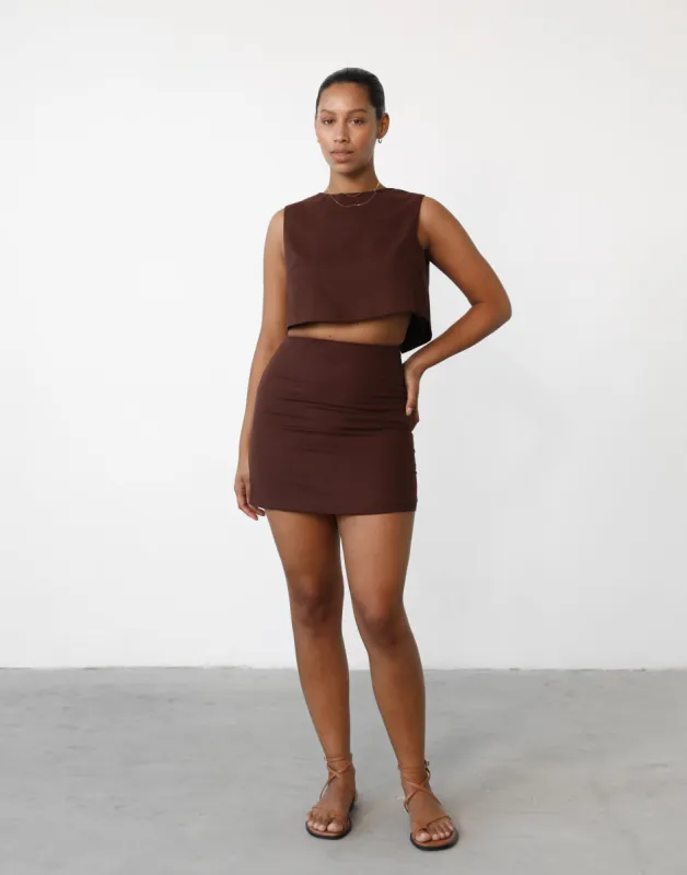 Como Linen Mini Skirt (Cocoa) sold by Charcoal Clothing