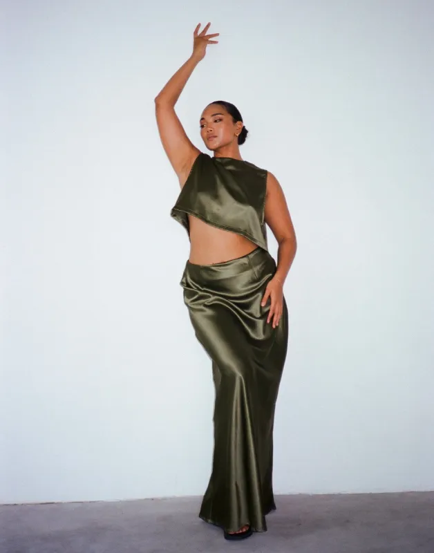 Sincerity Maxi Skirt (Dark Olive) sold by Charcoal Clothing