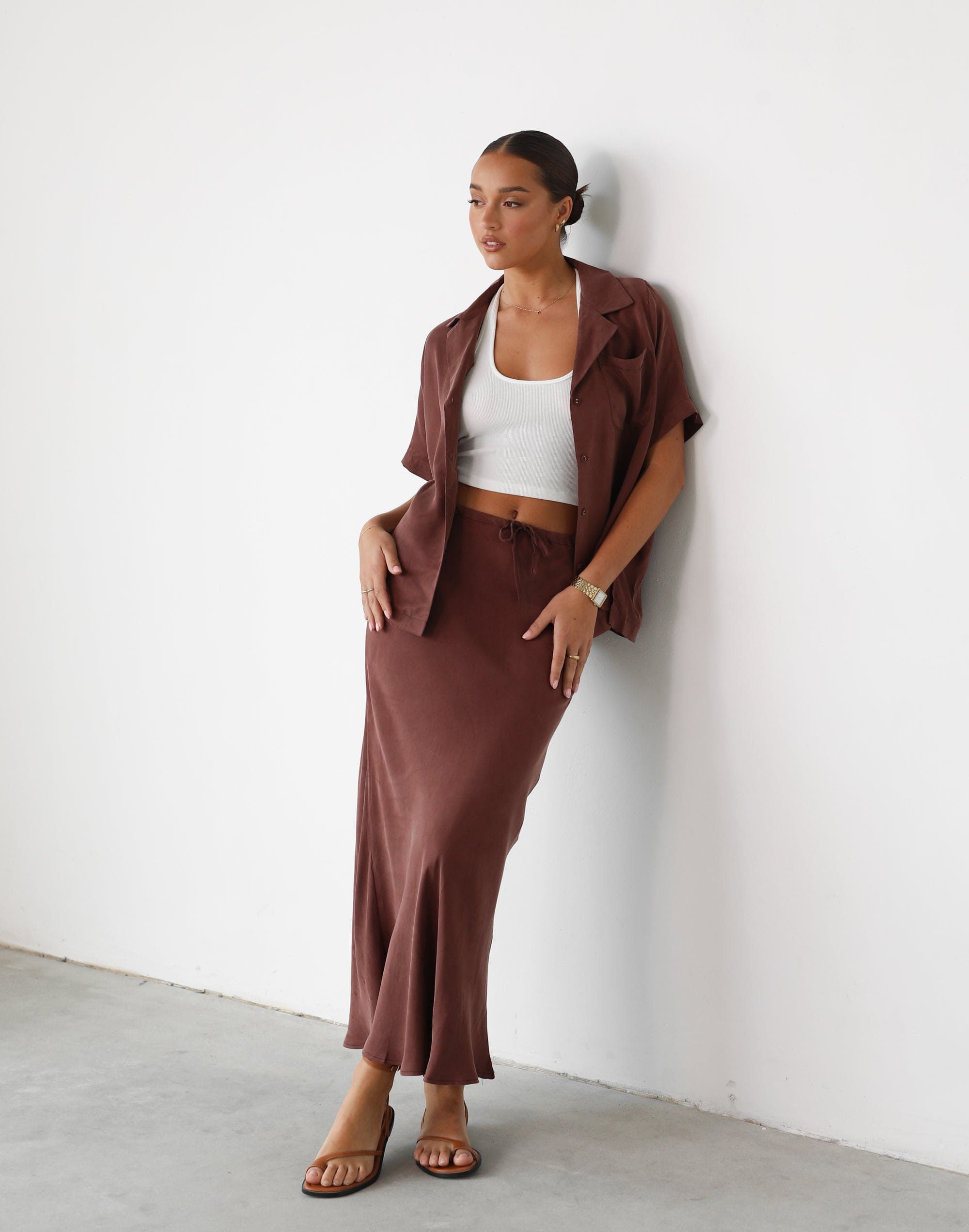 Amalie Maxi Skirt (Chestnut) sold by Charcoal Clothing