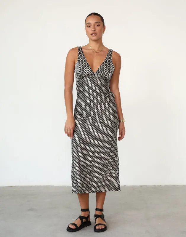 Janna Midi Dress (Black/White Print) sold by Charcoal Clothing