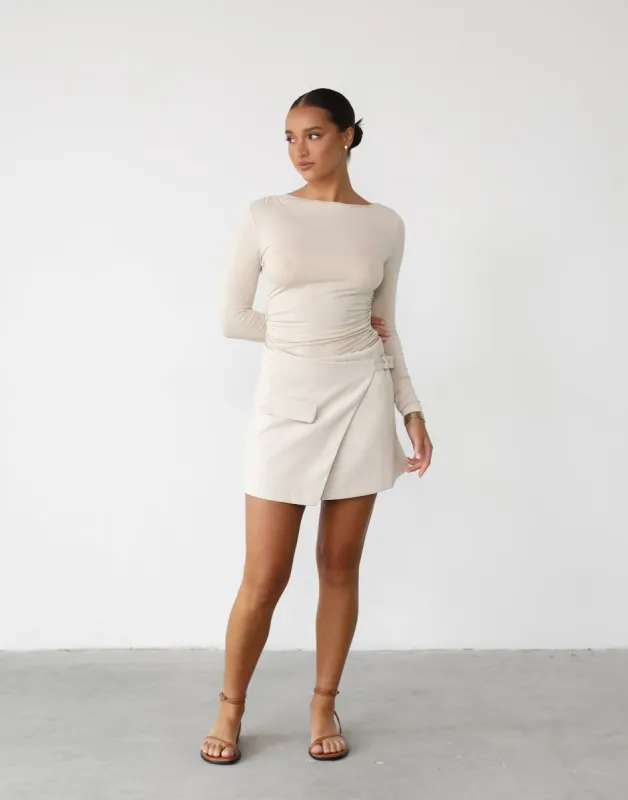Kamala Mini Skirt (Beige) sold by Charcoal Clothing