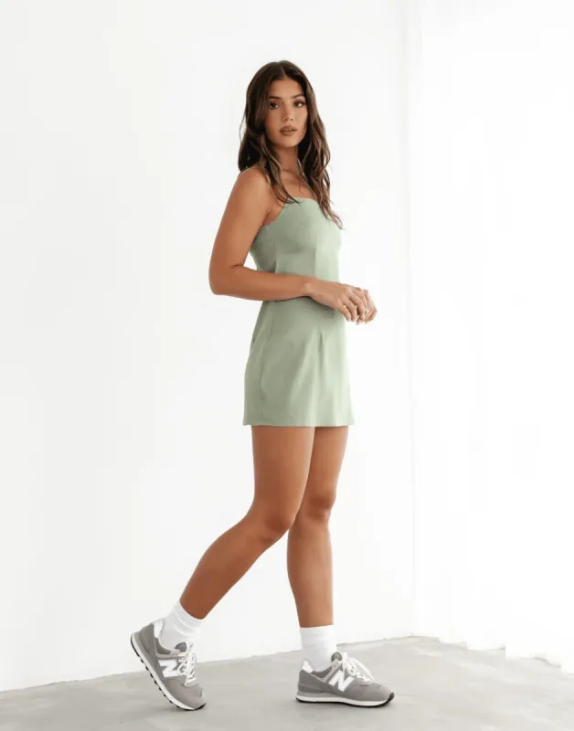 Kiri Linen Mini Dress (Sage) sold by Charcoal Clothing