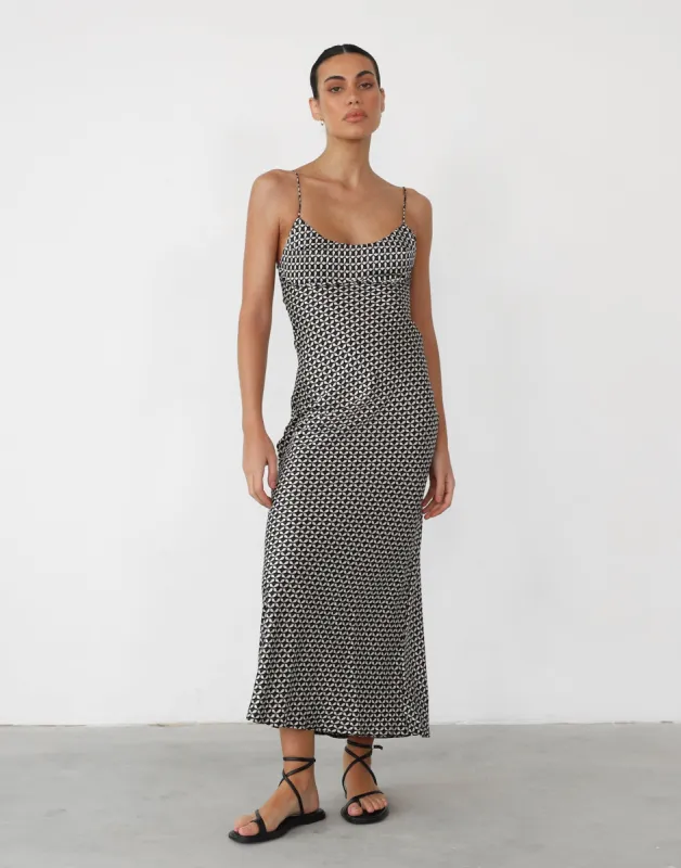 Zaida Maxi Dress (Black/Cream Print) sold by Charcoal Clothing