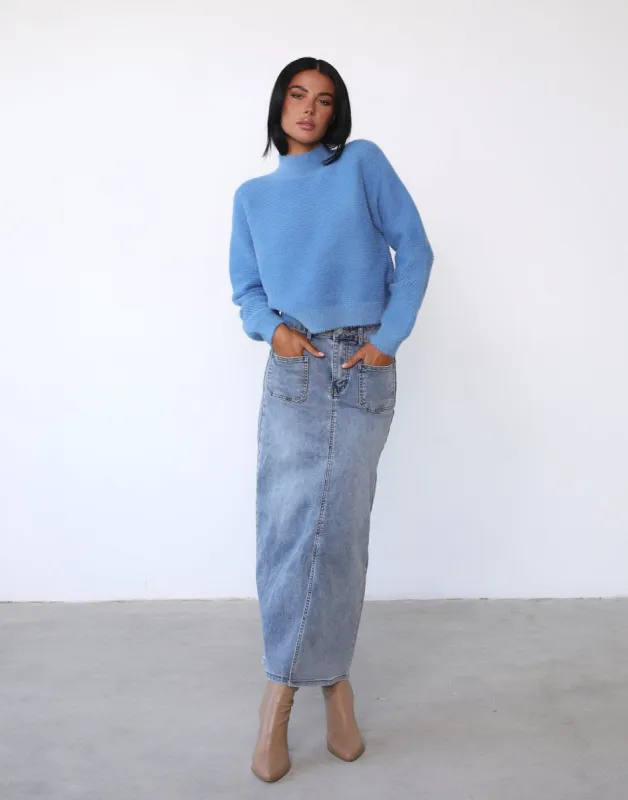 Elyssa Maxi Skirt (Blue Denim) sold by Charcoal Clothing