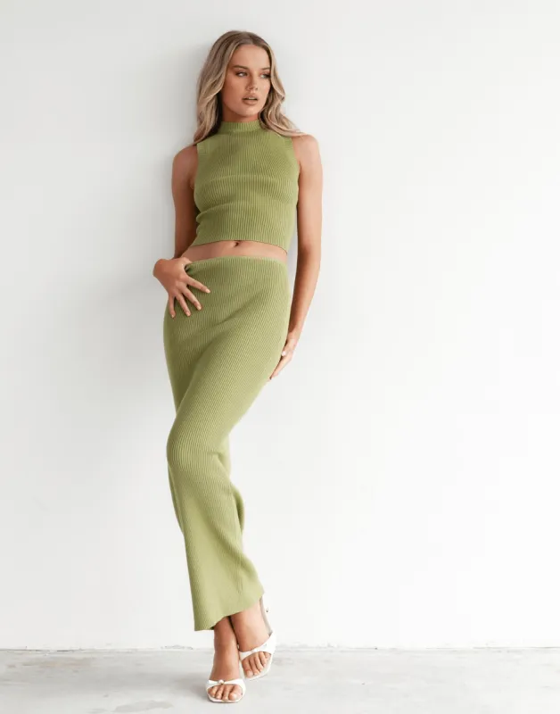 Nate Knit Maxi Skirt (Green) sold by Charcoal Clothing
