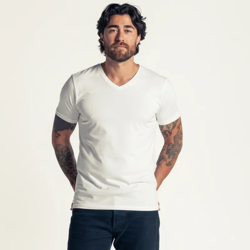 Duke's V Neck Bamboo White 3 Pack - Slim Fit made by LebasQ