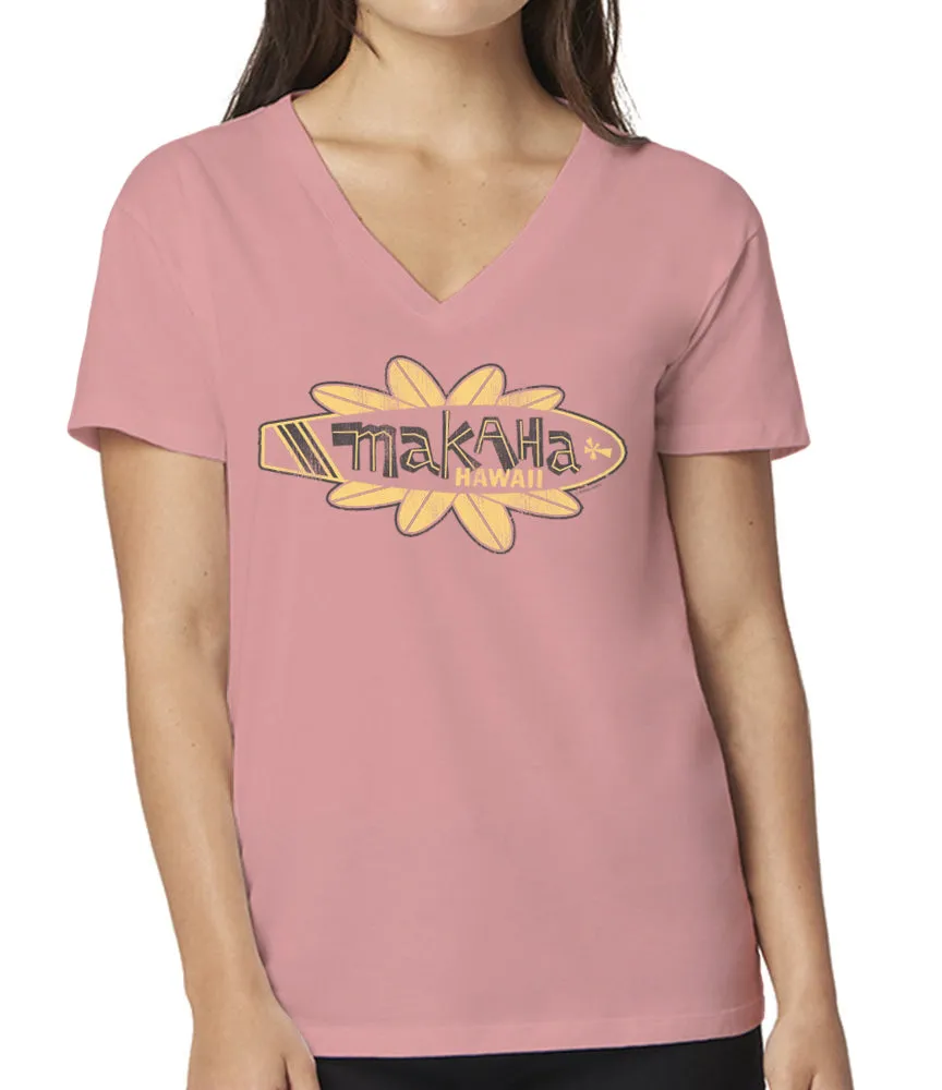 Makaha Surf Retro Flower V-Neck T-Shirt sold by Malibu Shirts