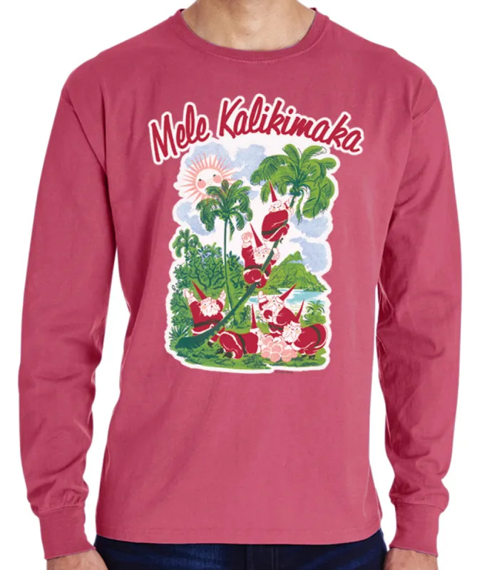 Mele Kalikimaka Vintage Red Long Sleeve Shirt made by Malibu Shirts