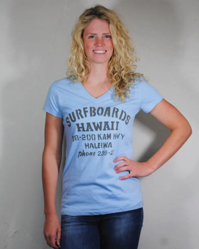Surfboards Hawaii Ladies V Neck sold by Malibu Shirts