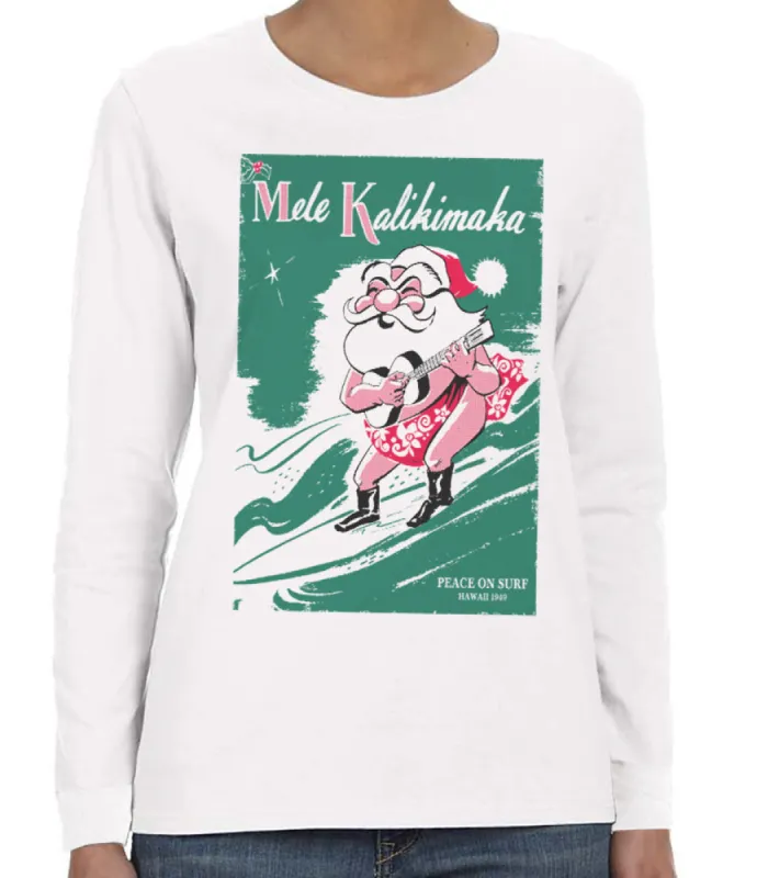 Surfing Santa 49 Long Sleeve T-Shirt sold by Malibu Shirts