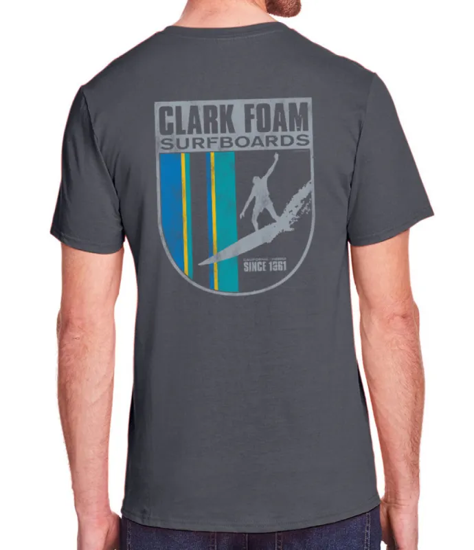 Clark Foam Surfboards Drop In Crest T-Shirt made by Malibu Shirts
