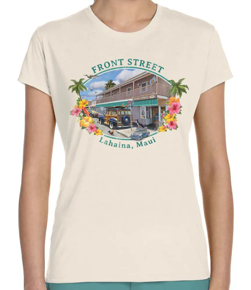 Front Street Lahaina Maui Women's T-Shirt sold by Malibu Shirts