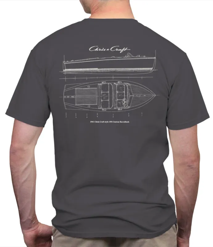 Chris Craft Blueprint Men's T-Shirt made by Malibu Shirts