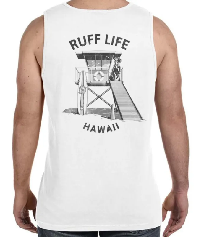 Dog Beach Ruff Water Life Saver Men's Tank Top sold by Malibu Shirts