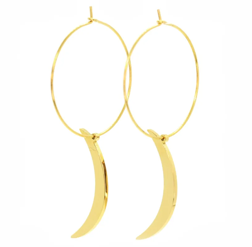 Crescent Moon Hoops ~ Salty Pendants sold by Salty Cali