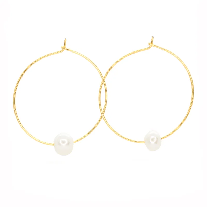 Fresh Water Single Pearl Hoops ~ Salty Shells sold by Salty Cali