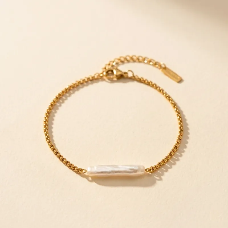 Halo Pearl Bar Bracelet made by Salty Cali