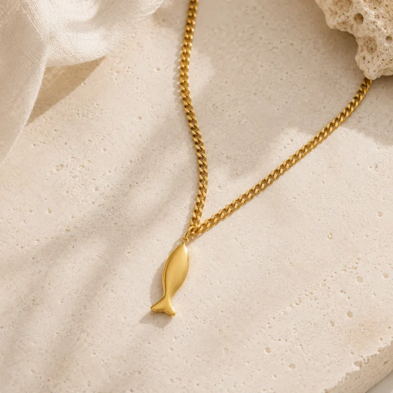 Golden Fish Necklace made by Salty Cali