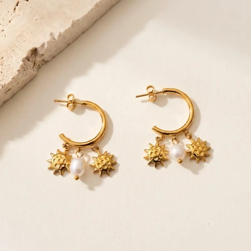 Sunbeam Pearl Hoops made by Salty Cali