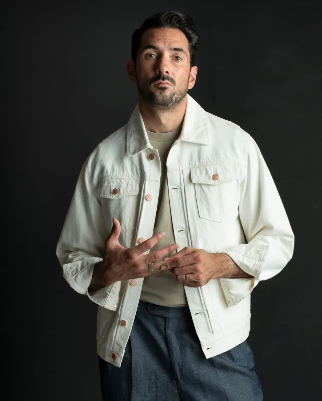 Ecru Birch Denim Jacket made by The Workers Club