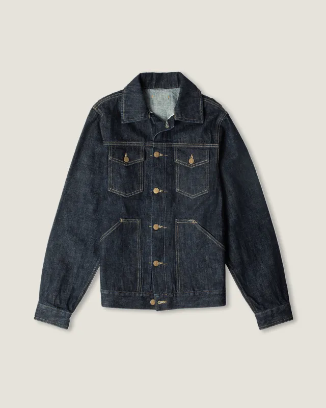 Rinse Wash Indigo Birch Denim Jacket made by The Workers Club