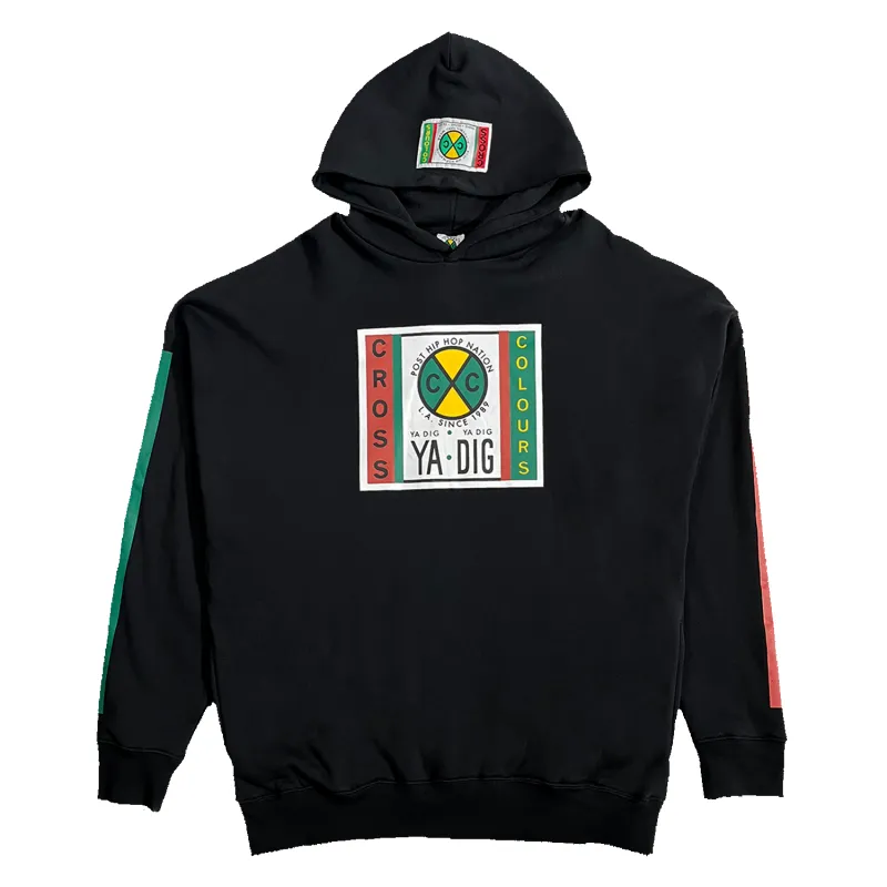Cross Colours Label Logo Side Pocket Hoodie - Black sold by Cross Colours