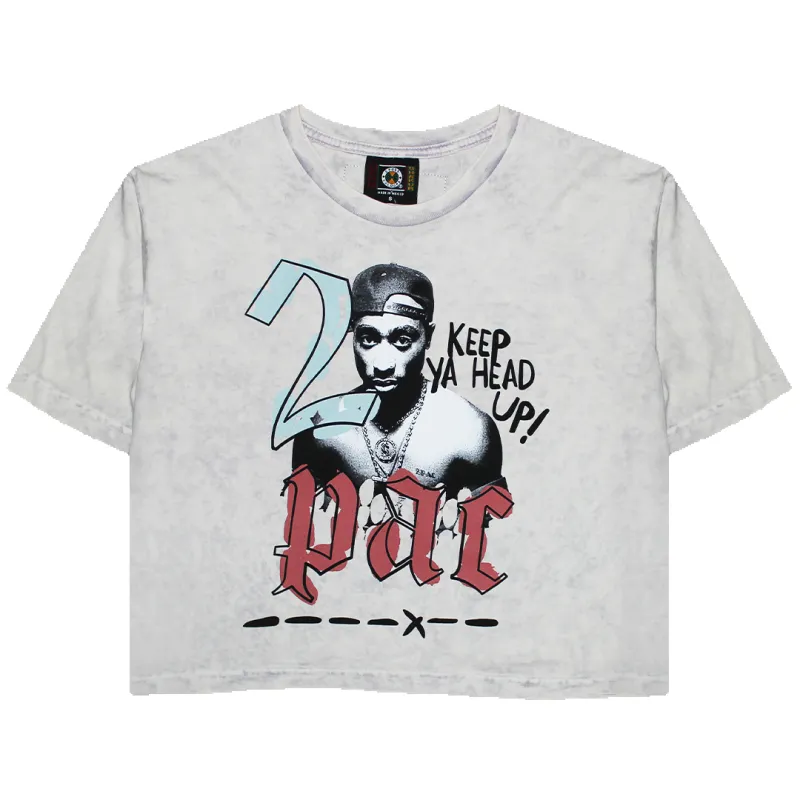 Tupac x Cross Colours Halo Crop Top T Shirt  - White Mineral sold by Cross Colours