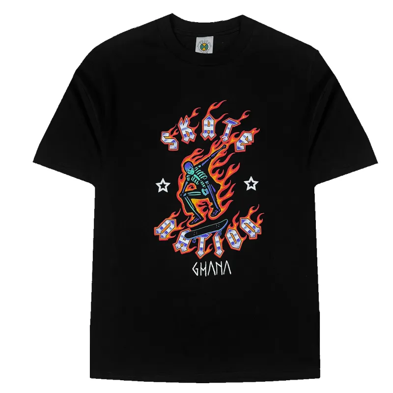 Cross Colours Skate Nation Ghana  Flames T-shirt - Black sold by Cross Colours